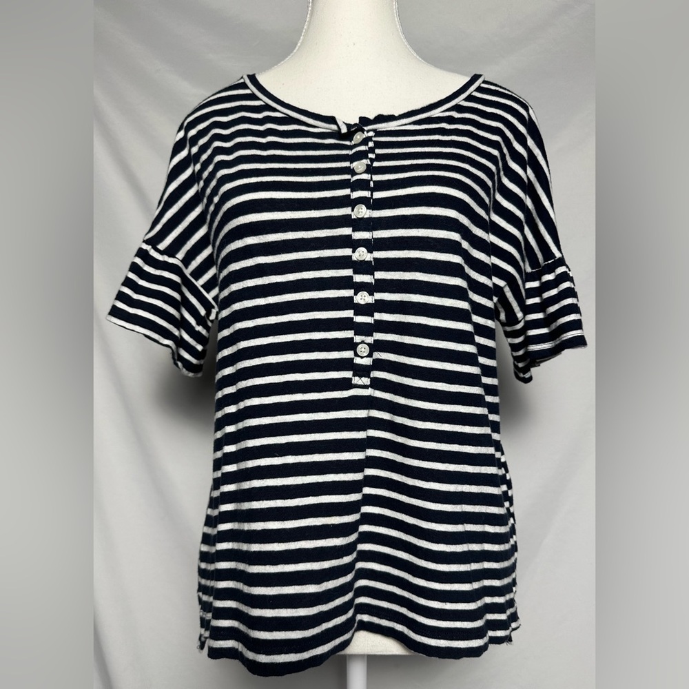 ABERCROMBIE & FITCH 100%‎ Cotton Striped Nautical Preppy Short Sleeve Size M